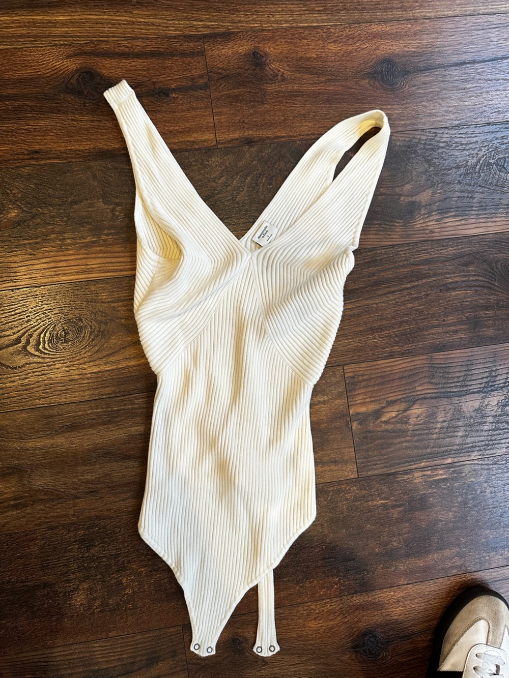 Abercrombie & Fitch Cream Ribbed V-Neck Bodysuit